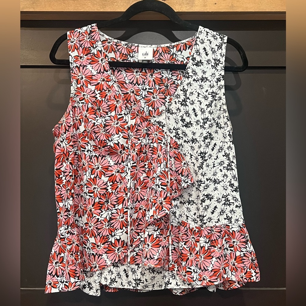 ☀️CABI Pink Black White Mixed Floral Layered Sleeveless Seraphina Tank Medium☀️